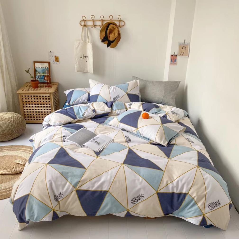 Bộ chăn ga gối cotton living mềm mại thoáng mát bo chun miễn phí