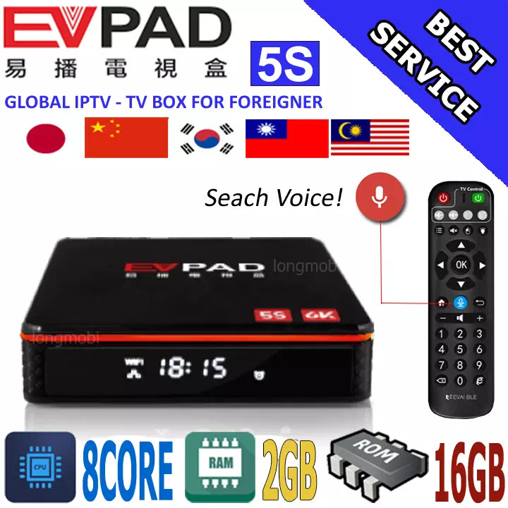 BOX ANDOID EVPAD 5S XEM KÊNH TRUNG QUỐC, ĐÀI LOAN, HÀN, NHẬT... MIỄN PHÍ HÀNG CHÍNH HÃNG