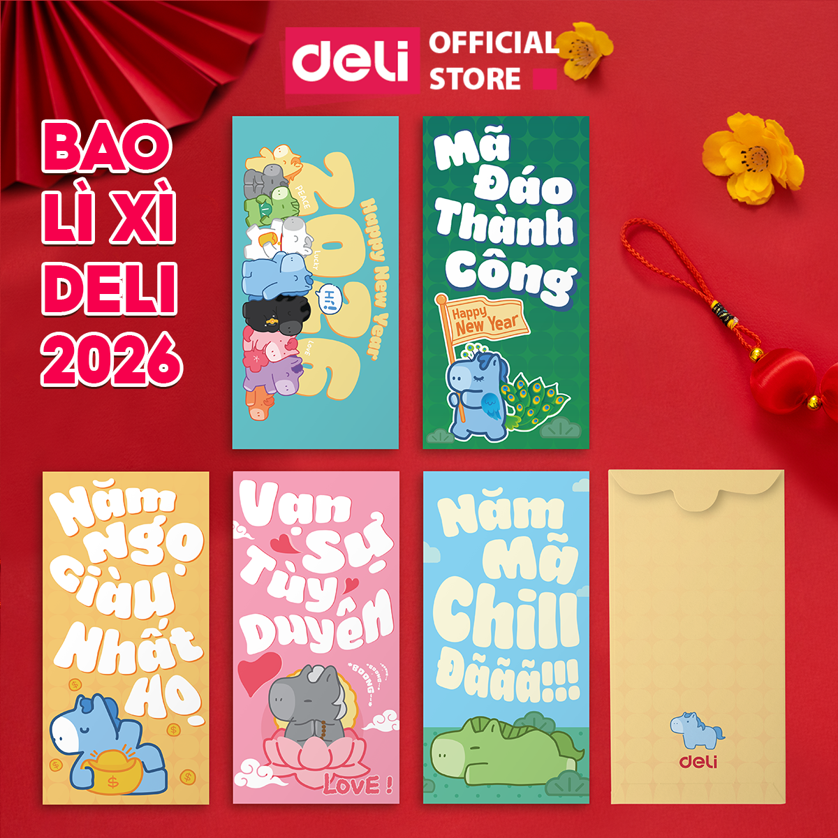 Set Bao Lì Xì Tết Deli Cao Cấp 5 Mẫu Chất Liệu Giấy Couche Cán Mờ Thiết Kế Tết Sáng Tạo, Trendy