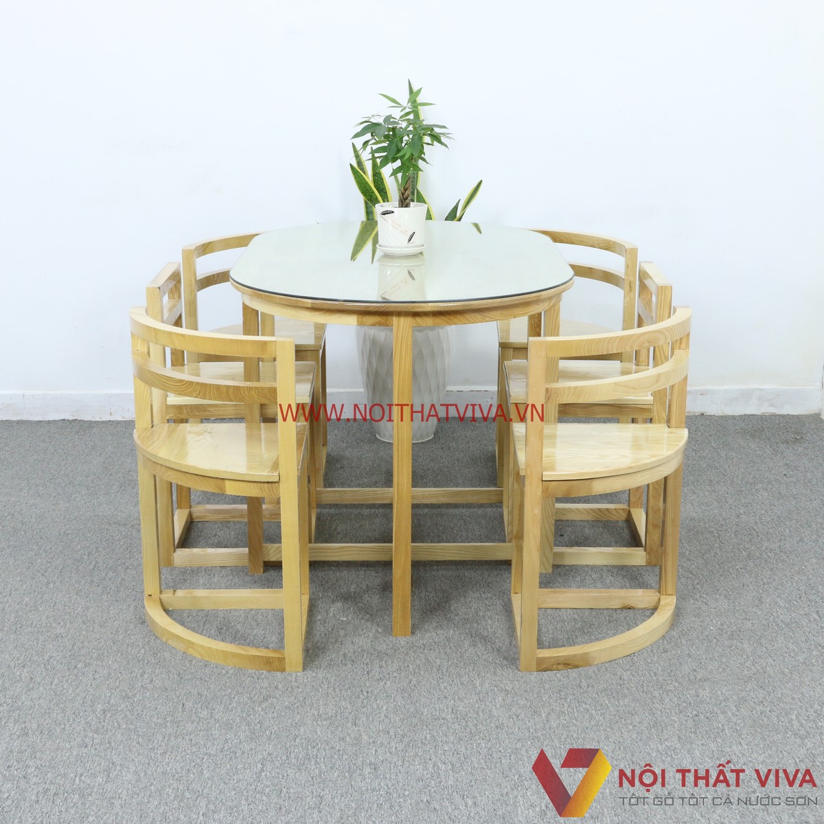 Bộ Bàn Ăn Xếp Gọn Thông Minh 6 Ghế Gỗ Sồi Nga Tự Nhiên Đẹp Giá Rẻ