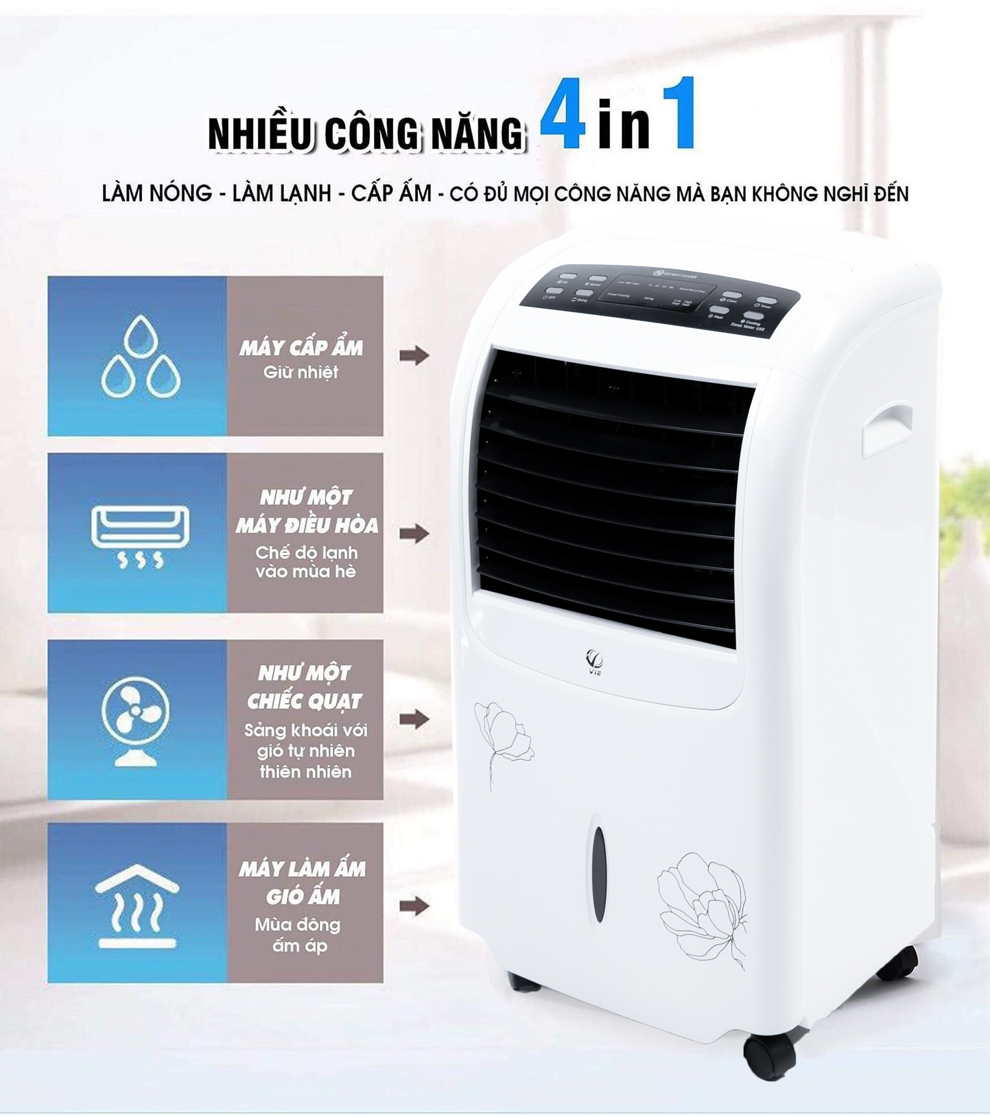 Quạt sưởi, quạt điều hòa tích hợp quạt sưởi 2 chiều VF-FAMILY 80W - Hàng Chính Hãng
