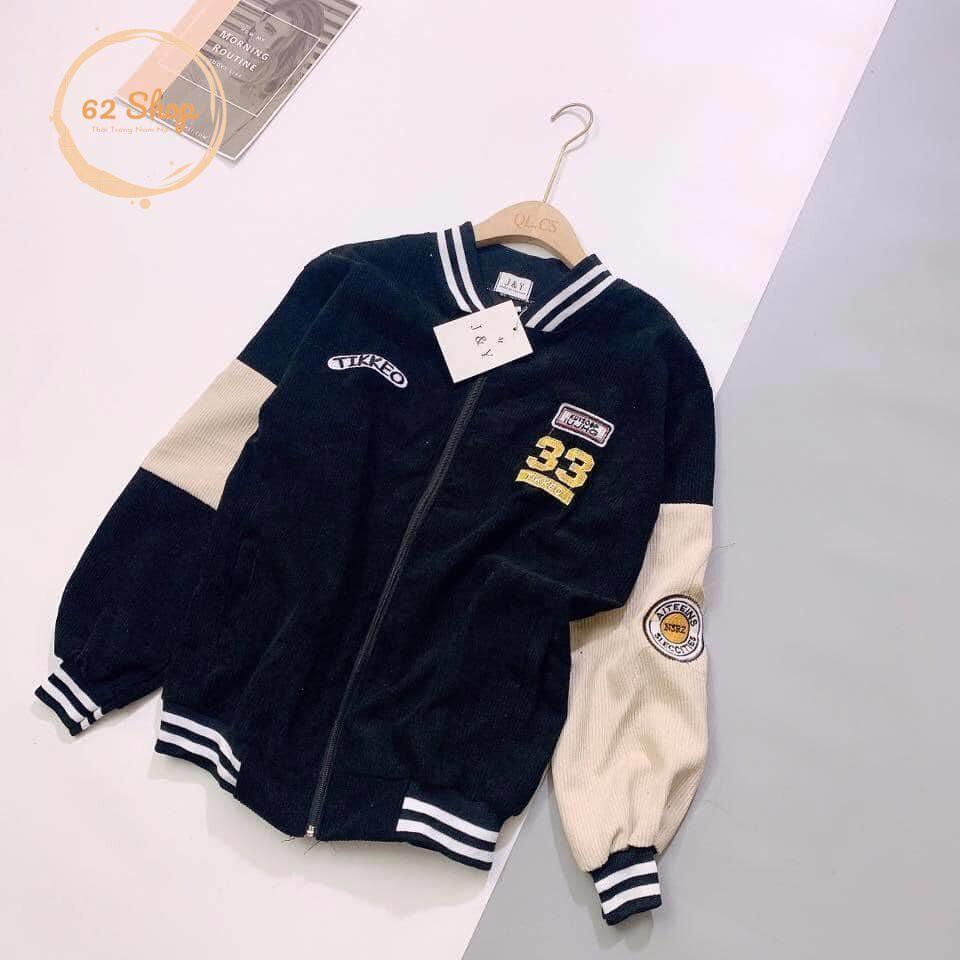 Áo Varsity Jacket Nhung Thêu 33 - Chất NHUNG TĂM dày dặn - Form to cả nam và nữ mặc đều đẹp - Túi 2 bên như mẫu