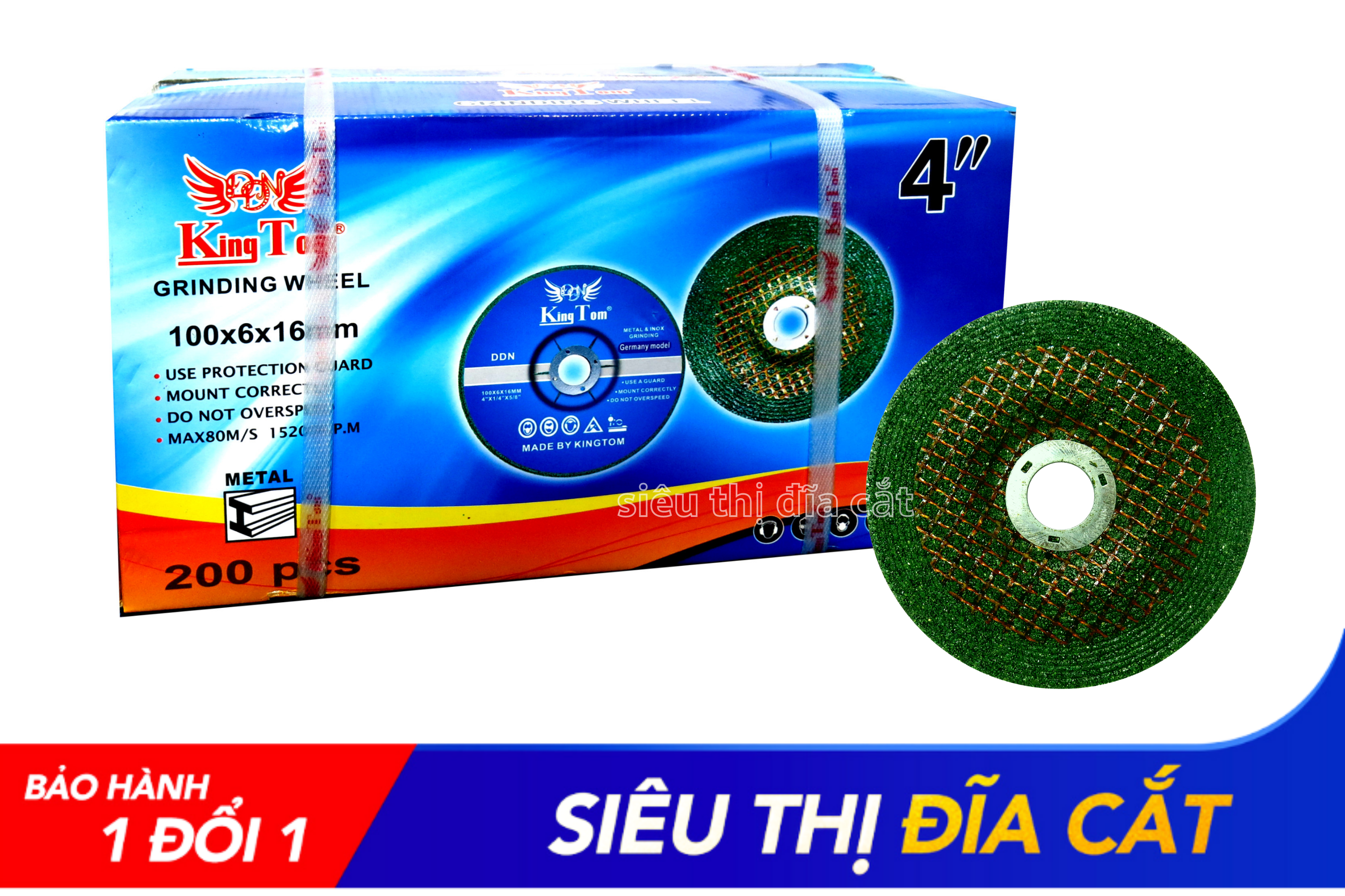 Đá Mài Sắt KingTom Xanh 100 - Hộp 25 Viên - Mài Bén, Êm Tay, Hạn Chế Bụi