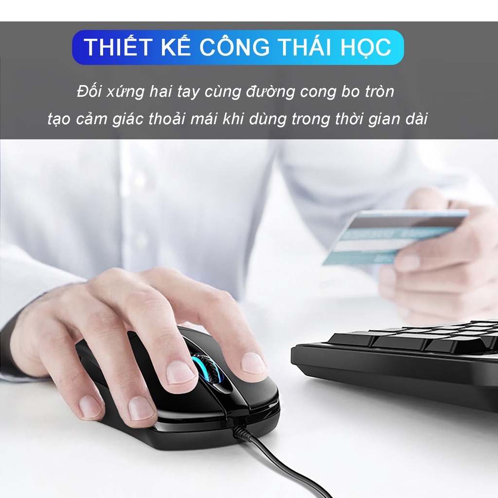 Chuột máy tính có dây văn phòng gaming TEKKIN G2 giá rẻ DPI 1200 chơi game cho laptop - hàng chính hãng