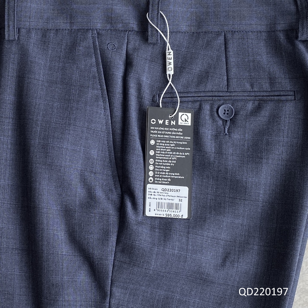 OWEN - Quần âu nam TRENDY màu XANH KẺ CA RÔ 220197 - Quần tây nam dáng ôm