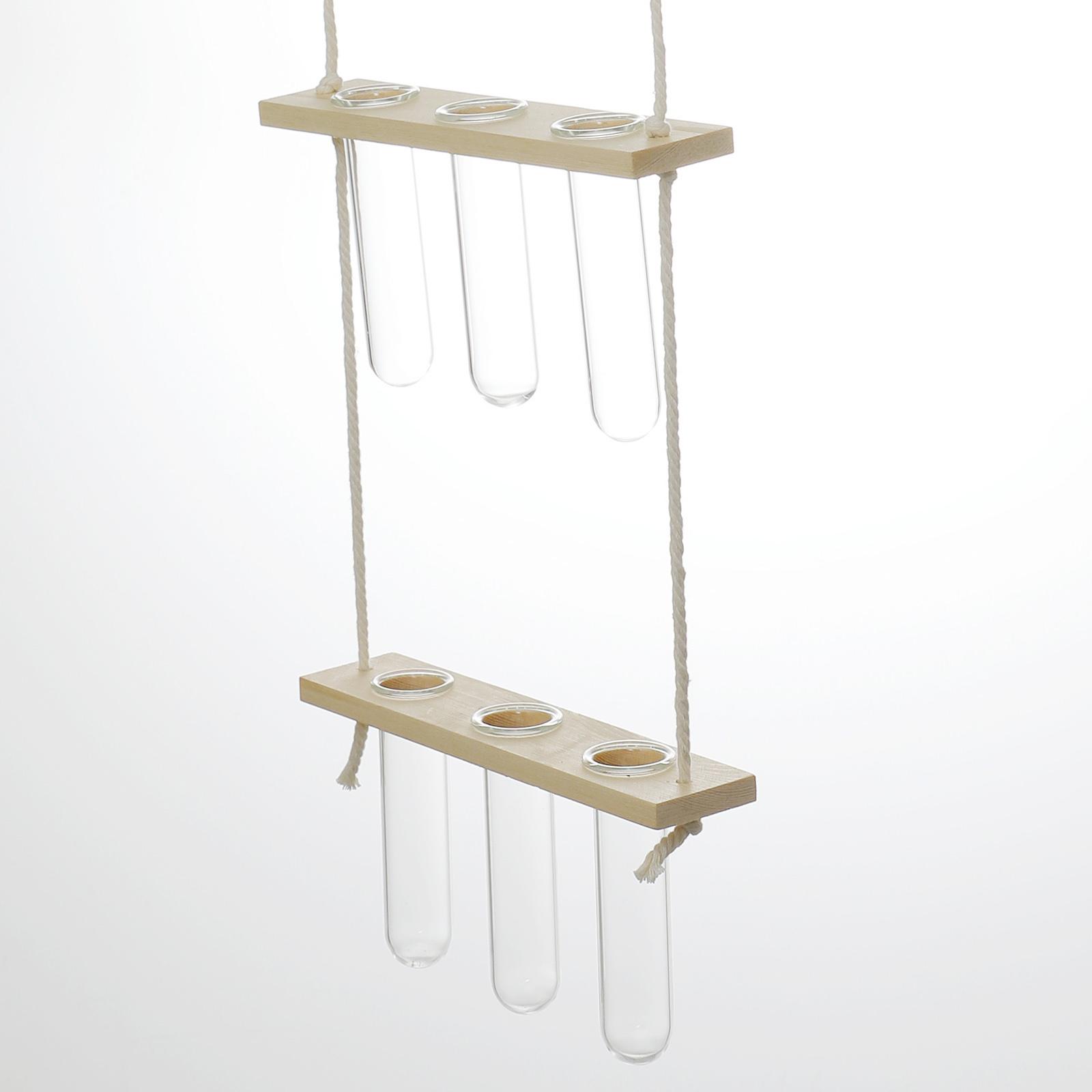 Wall Hanging Planter Flower Bud Vase Glass Terrarium Wooden Stand Test Tube Vase for Propagating Hydroponic Plants Home Garden Wedding Decoration