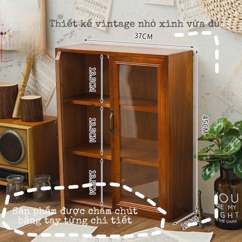 Kệ Gỗ Đựng Mỹ Phẩm Để Bàn, Tủ Gỗ Decor Sp4 Phong Cách Vintage