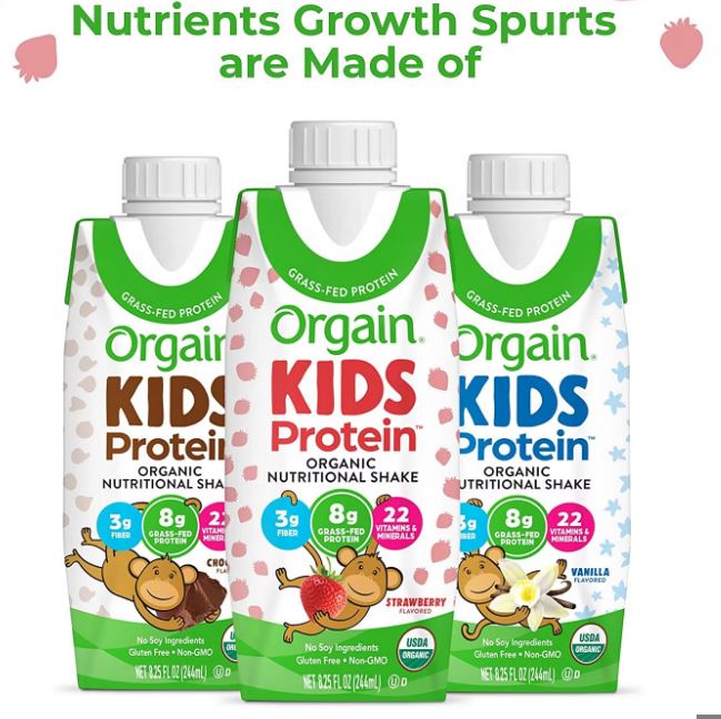 Sữa dinh dưỡng hữu cơ Orgain Kids Protein - Sữa khỉ orgain kid protein chính hãng Mỹ hộp 244ml Vị Dâu