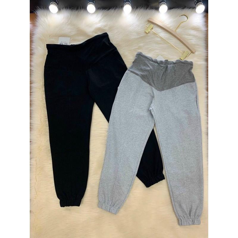 Quần bầu baggy chất cotton mịn bo gấu có đáp bụng có size