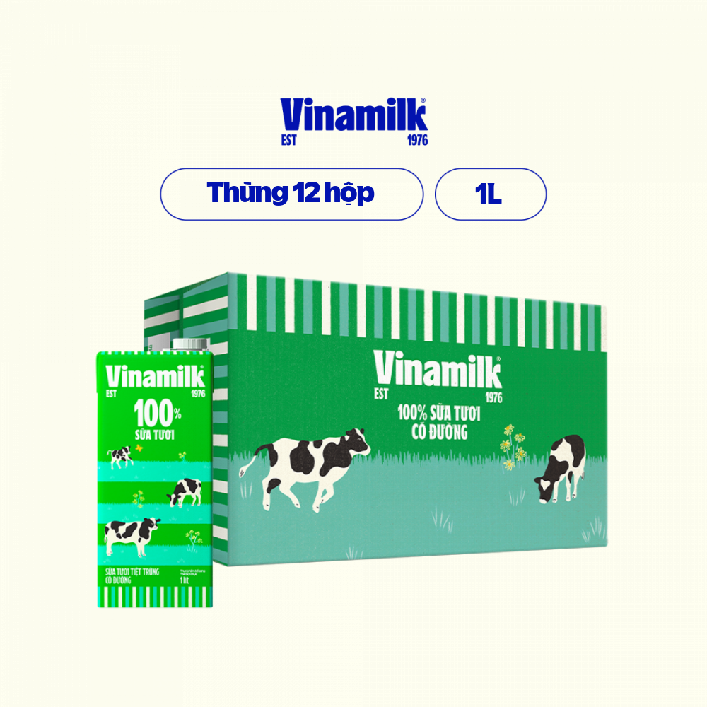 COMBO 6 HỘP SỮA TƯƠI TIỆT TRÙNG VINAMILK 100% CÓ ĐƯỜNG - HỘP GIẤY 1L