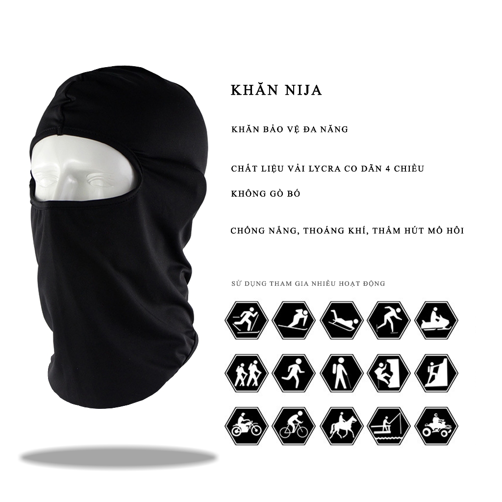 Khăn trùm kín mặt chống nắng, chống tia UV khi đi xe dành cho cả nam và nữ Rimix Khẩu trang băng lụa chống nắng cao cấp chống tia UV, chống bụi, UPF50+