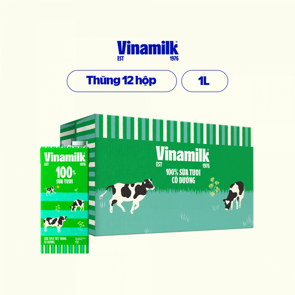 Thùng 12 Hộp Sữa Tươi Tiệt Trùng Vinamilk 100% Có Đường