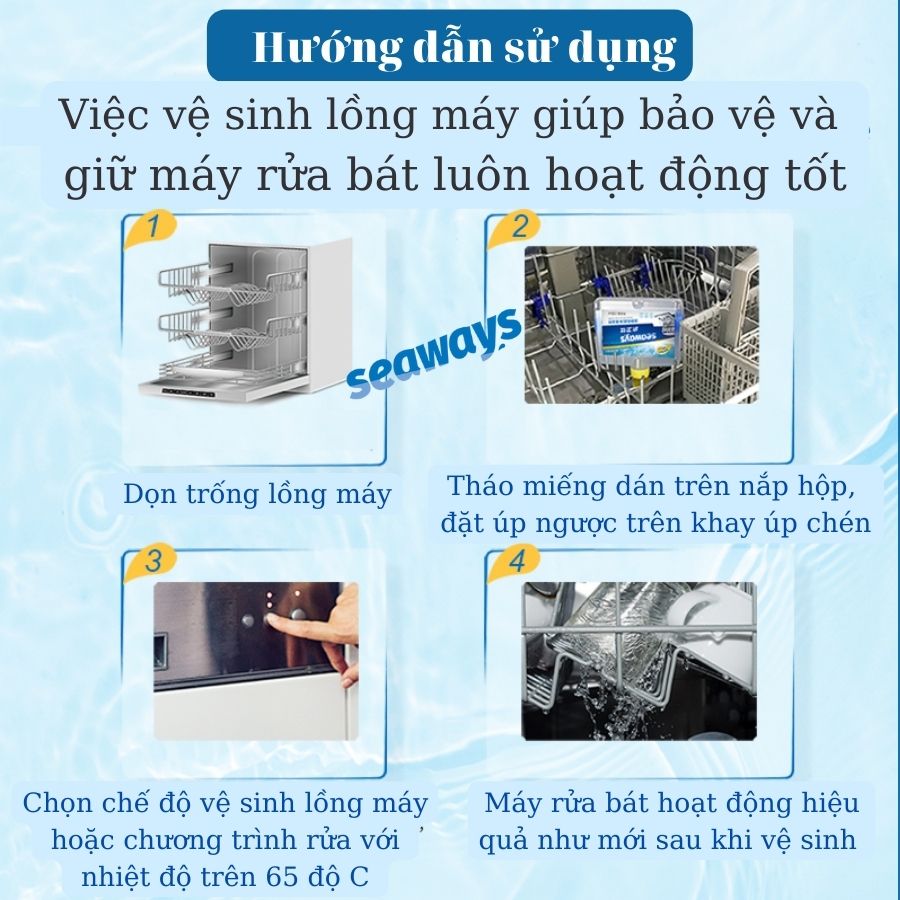 Dung dịch vệ sinh máy rửa chén bát Seaways dùng cho mọi loại máy rửa chén, chai 250ml