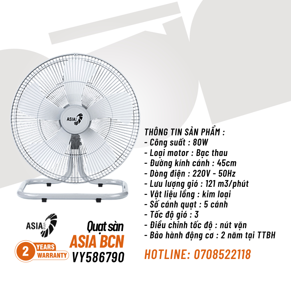 (ASIA) Quạt sàn, quạt chân quỳ ASIA Heavy Duty Bán công nghiệp 5 cánh 80w-Hàng chính hãng 