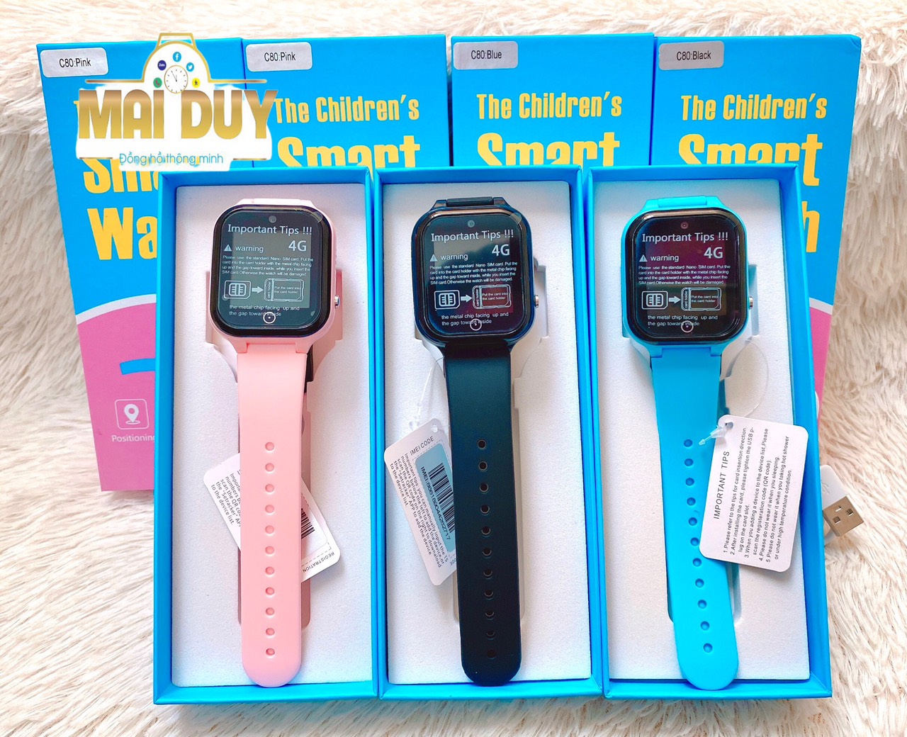Đồng hồ Trẻ em Thông minh Tiếng Việt gắn Sim Gọi Video Call MAI DUY Watch C80-Hàng Nhập Khẩu