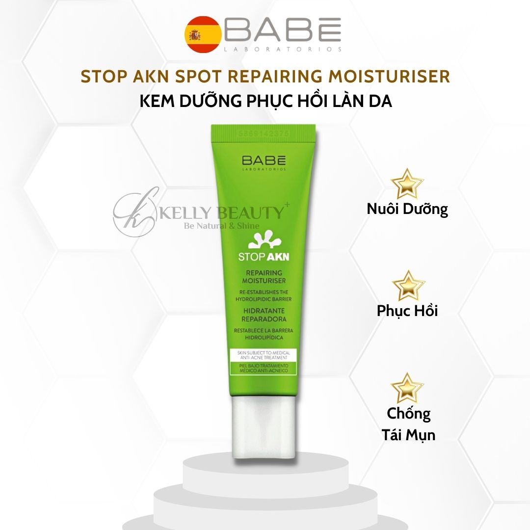 Kem Dưỡng Phục Hồi Da BABE STOP AKN Repairing Moisturiser - Chống Viêm, Ngừa Mụn, Nuôi Dưỡng Da | Kelly Beauty