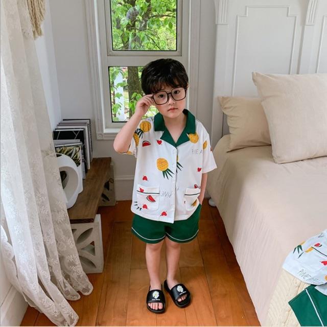 Set ngủ pijama ngắn trắng xanh cho bé S237