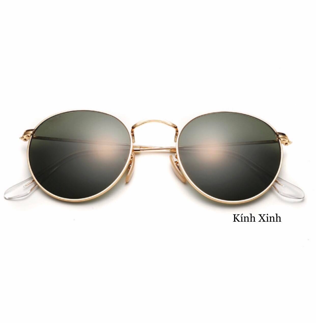 Kính râm Round Metal Unisex Mắt Tròn Thủy Tinh Gọng Kim Loại Thời Trang Retro