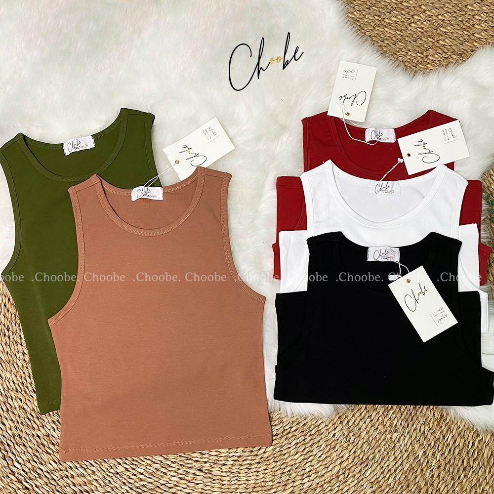 Áo croptop nữ Choobe chất cotton, áo ba lỗ cộc tay kiểu ôm vải co giãn A17