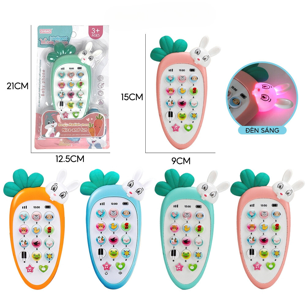 Điện thoại đồ chơi cho bé củ cà rốt  có đèn và nhạc chất liệu nhựa an toàn