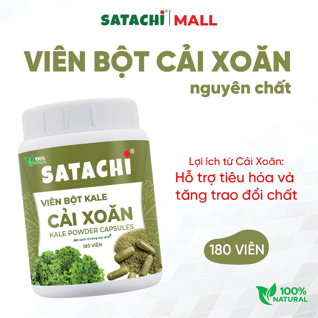 Bột Cải Xoăn Nguyên Chất SATACHI – 100% cải xoăn tự nhiên, không đường – Hộp 86g