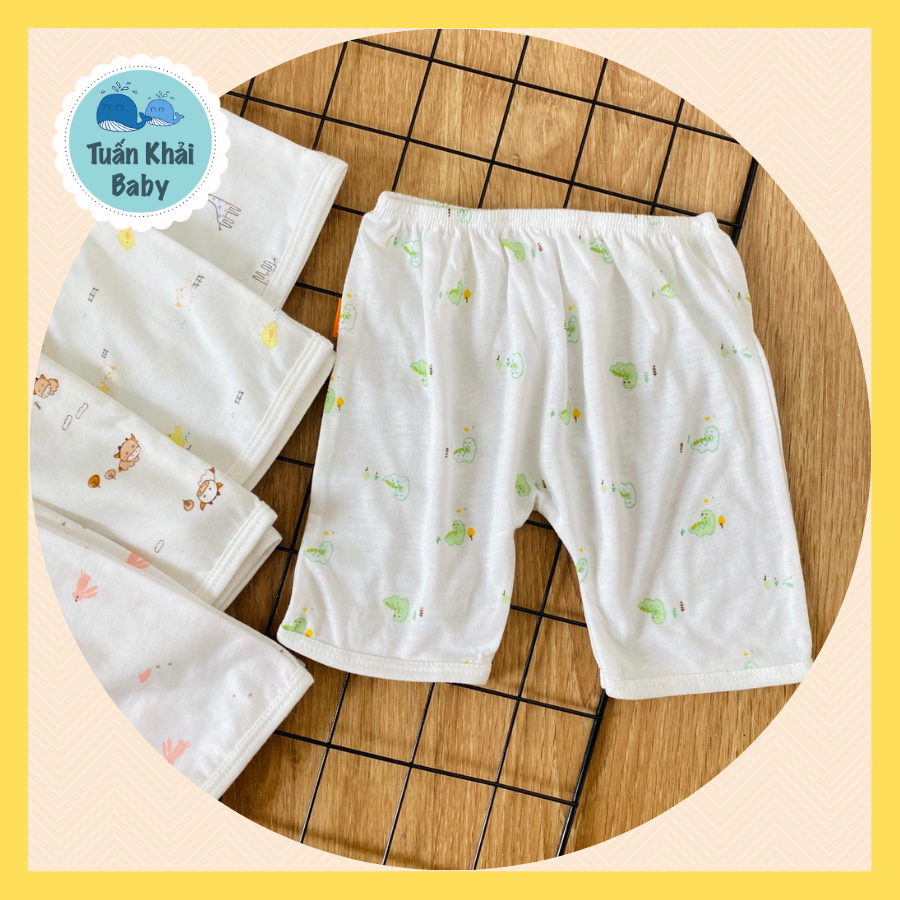 Quần sơ sinh (1 cái) cotton cao cấp CUNCON | Mẫu Quần đùi đáy ngang Họa Tiết | Size 1,2,3 cho bé sơ sinh - 9kg