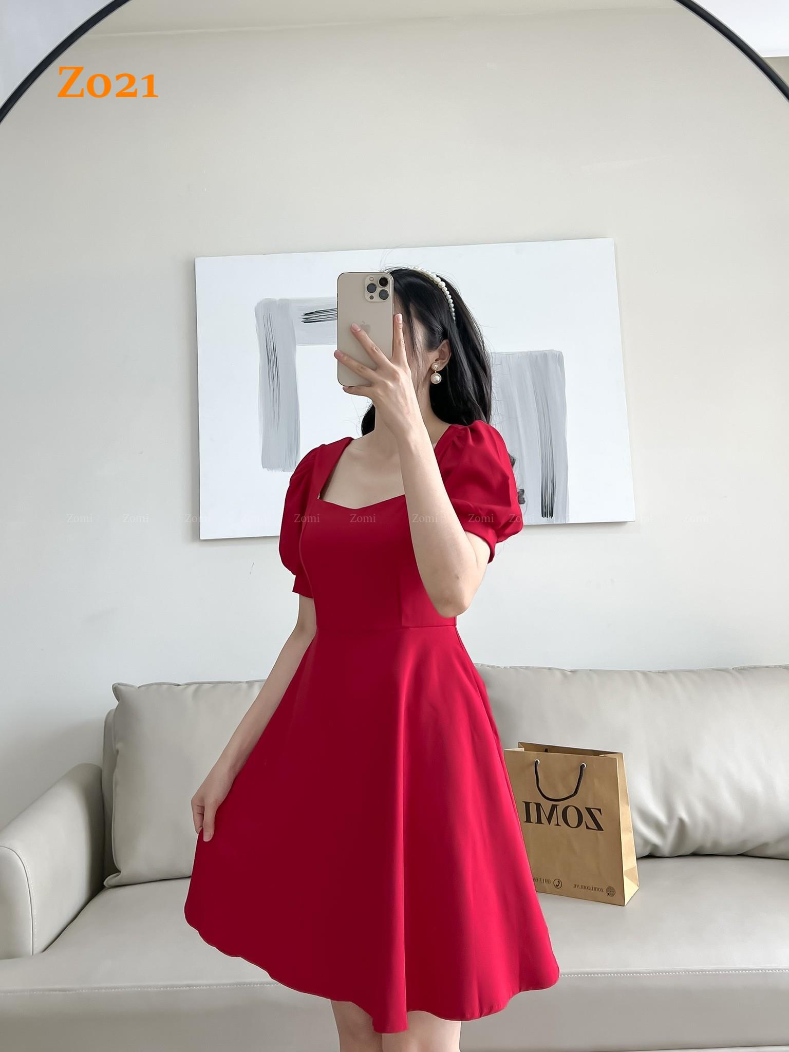 Đầm xòe cổ vuông tay búp thiết kế ZOMI z021