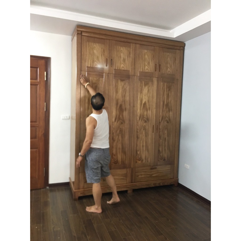 Tủ quần áo 4 CÁNH 2 tầng gỗ hương xám,TỦ ĐỂ QUẦN ÁO GỖ NGĂN NẮP