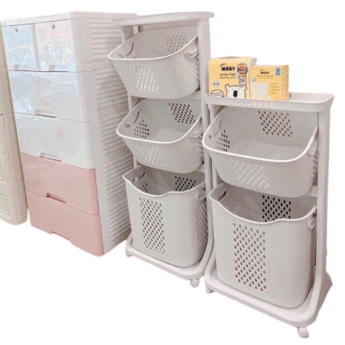 Kệ 4 tầng đựng đồ dùng cho bé, quần áo, khăn, tả, sữa - đựng đồ nhà bếp, nhà tắm có bánh xe
