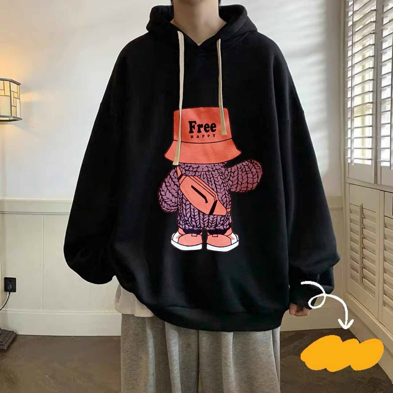 Áo Hoodie "Gấu Free" Form Rộng Nỉ Bông Dáng Oversize Nam Nữ Unisex
