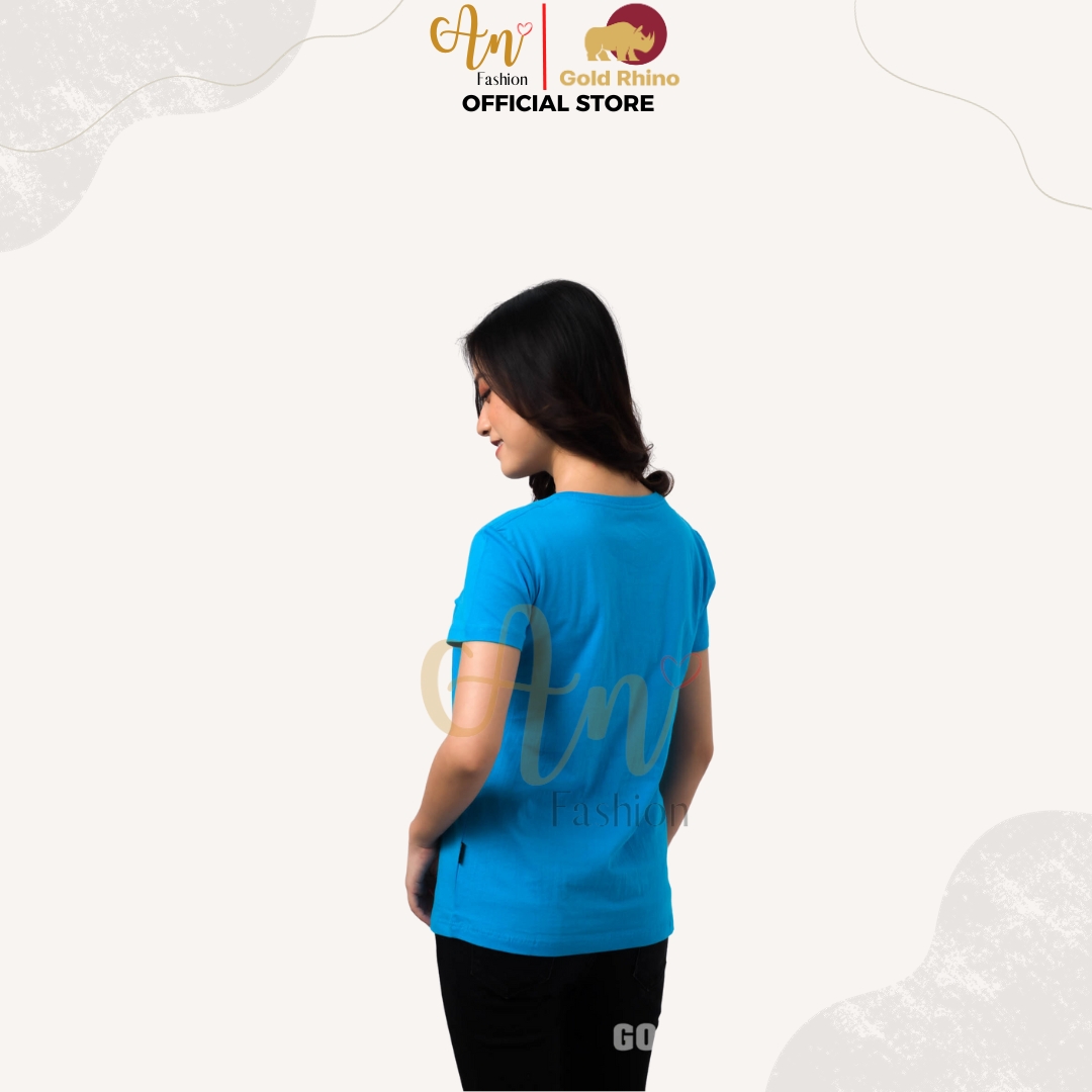 Áo Thun Nữ T-shirt Cổ Tròn Màu DA TRỜI Chất Liệu 100% Cotton Thoáng, Mát, Mềm, Nhẹ - Gold Rhino