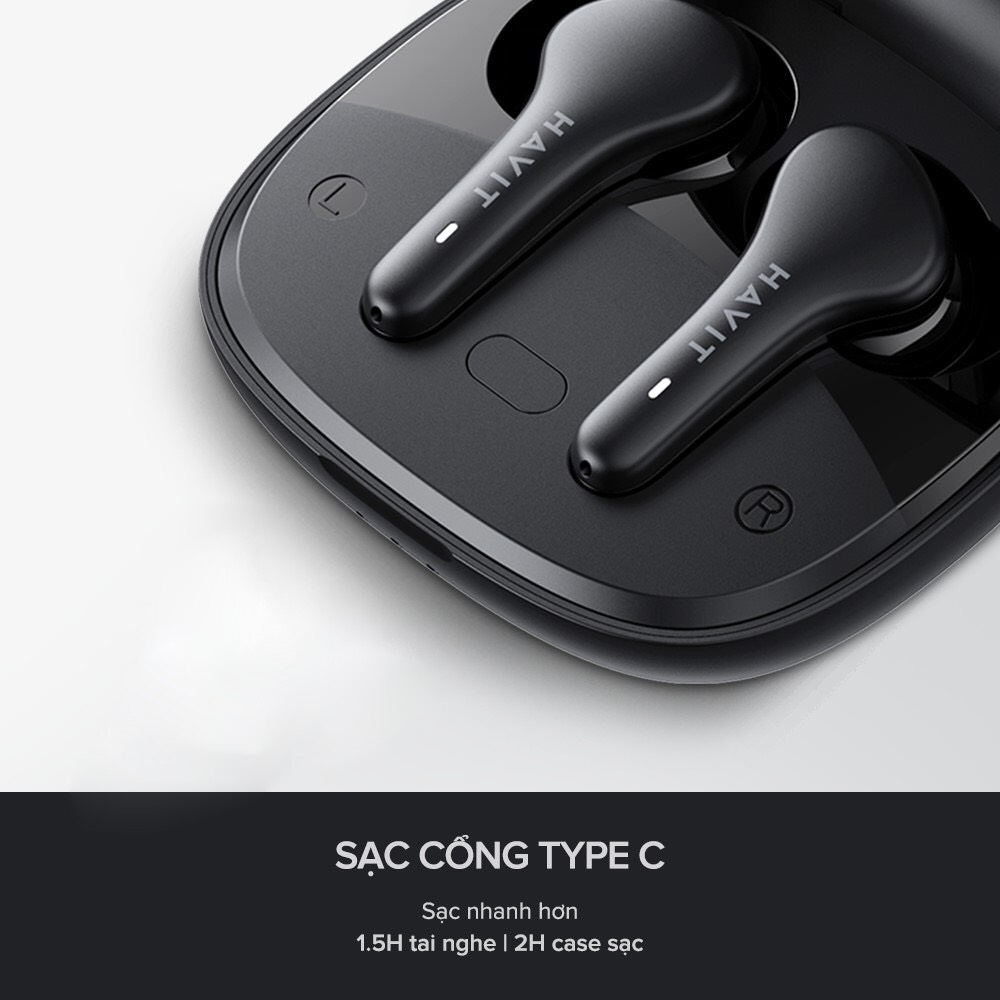 Tai Nghe True Wireless Havit TW959 - Bluetooth 5.1, Độ Trễ Tới 65ms, Nghe Độc Lập, Pin Tới 20H - Hàng Chính Hãng