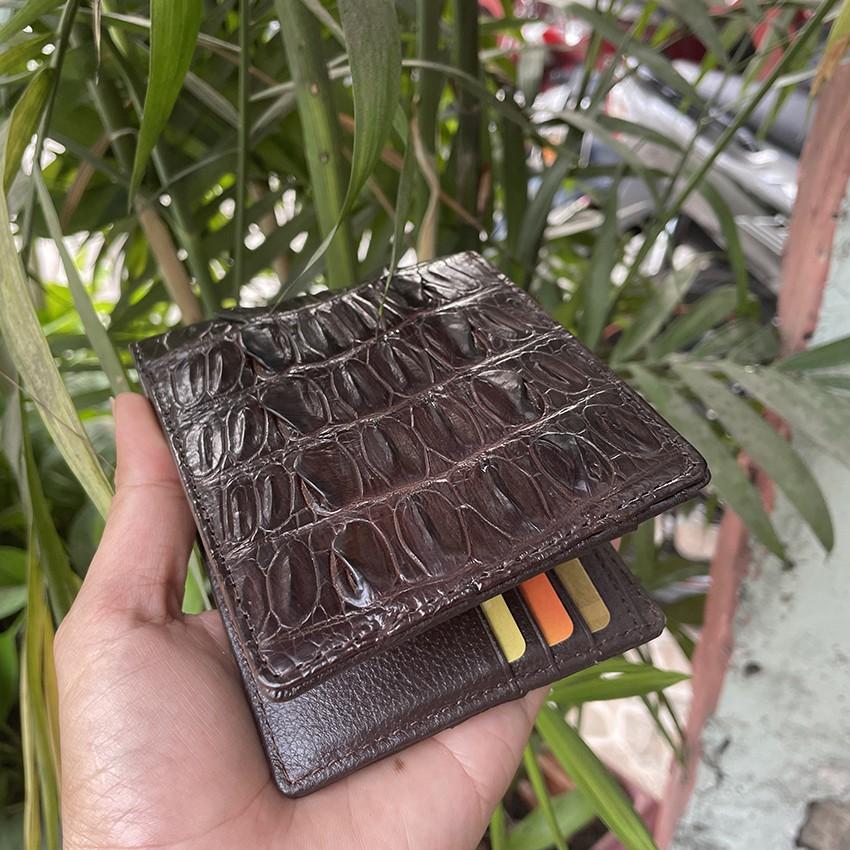 Bóp Da Cá Sấu Ví Nam Cá Sấu Gai Đuôi Cao Cấp Giá Rẻ Màu Nâu ST03 Full Hộp