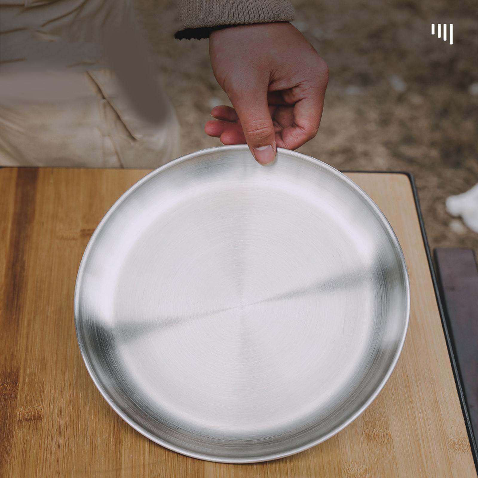 5Pcs Stainless Steel Dinner Plate Metal Round Dish Serving for Picnic