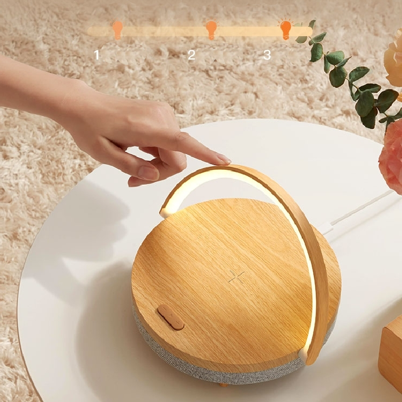 Loa bluetooth bộ sạc không dây đa chức năng cho iPhone 13 14 Đèn bàn gỗ Sạc công suất cao loa ánh sáng màu bluetooth: Không có loa gỗ