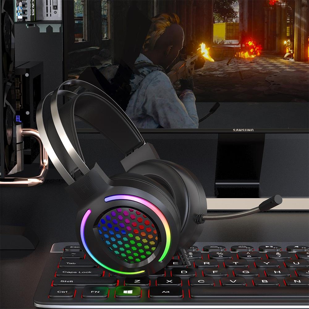 Hollow RGB Gaming Headset Wired Computer Headset Heavy Bass 7.1 Usb Headset With Microphone