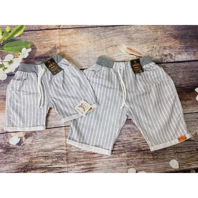 Quần Bé Trai Size 8,5-18Kg, 9 Tháng Đến 4 Tuổi Xám Sọc Trắng Có 2 Túi, Quần Short, Quần Jean Đùi Thun Co Giãn - Quần Xám Sọc Trắng