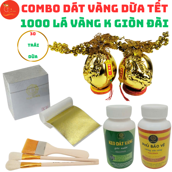 [SIÊU HOT] Combo Dát vàng 30 trái dừa chưng Tết 1000 lá K GIÒN ĐÀI đẹp nhất trong các loại lá dát vàng