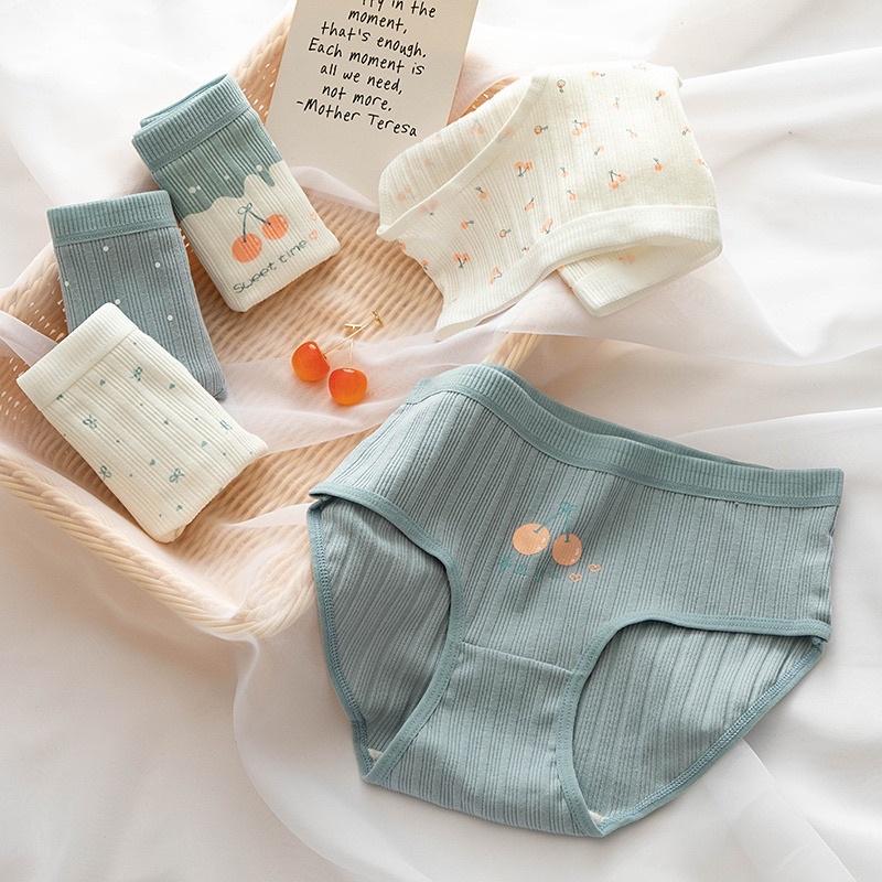 Quần Lót Nữ Cotton Siêu Thoáng Nâng Kẻ Tăm Cherry Xanh QL13