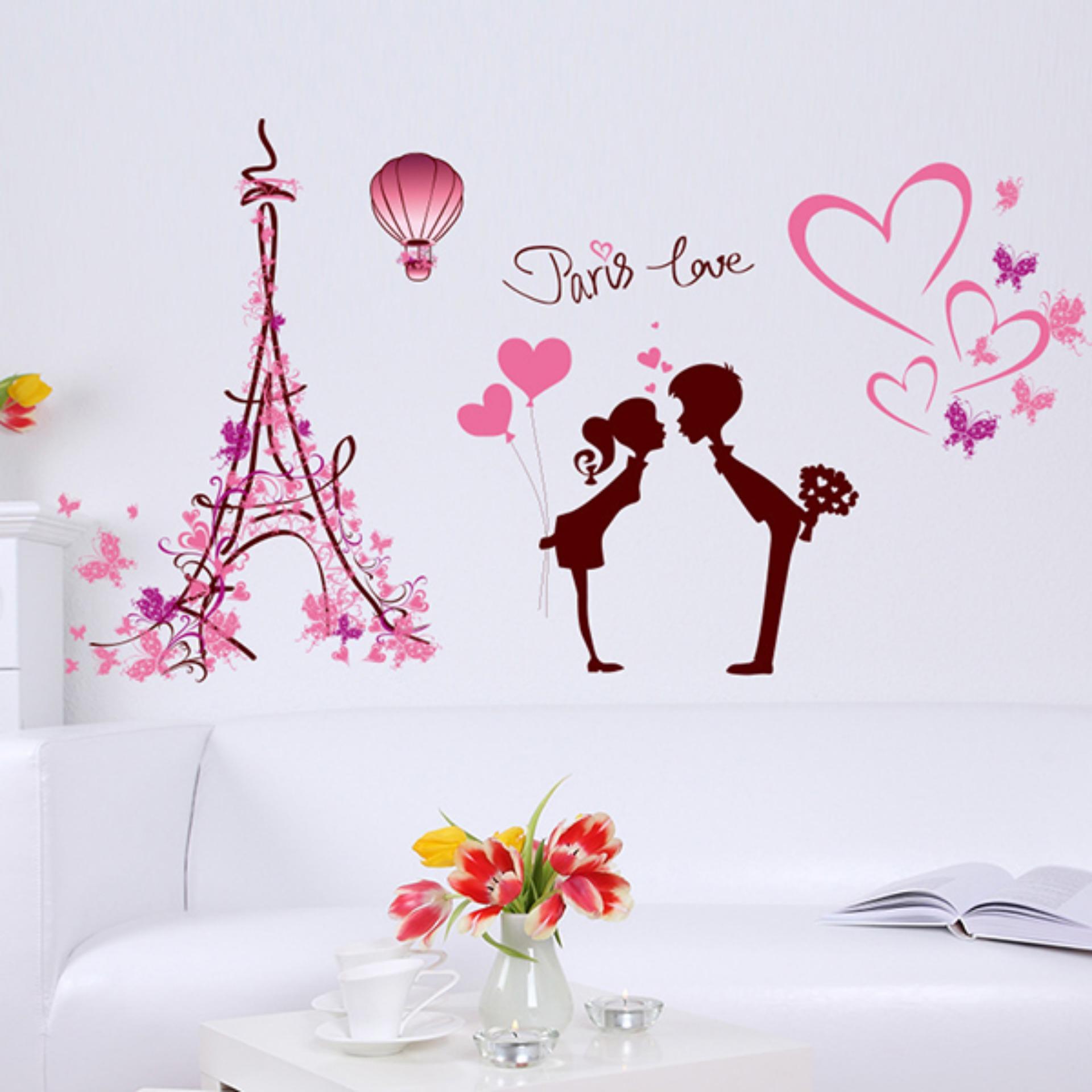 Decal dán tường Hoa hồng nhung đỏ và Cặp đôi - HP213