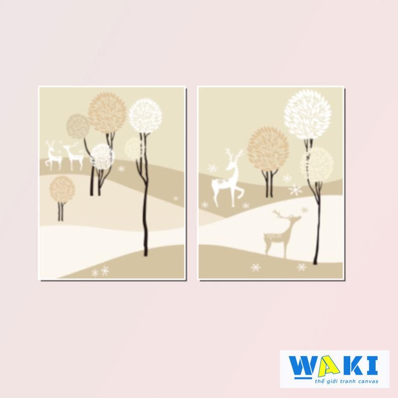 Bộ 2 tranh trang trí phòng khách phong cách tối giản – W232