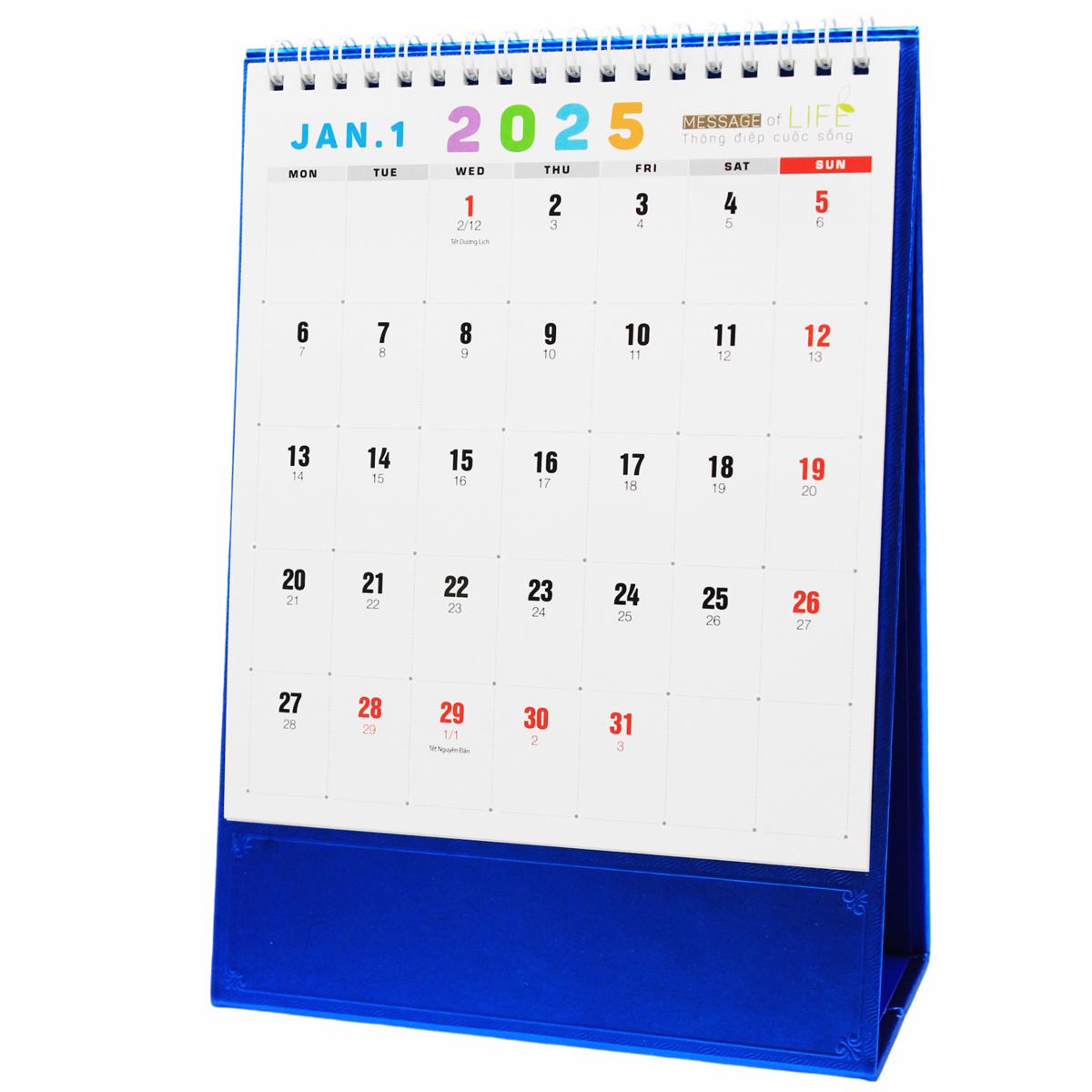 Lịch Bàn Đứng 2025 - Thông Điệp Cuộc Sống - Văn Lang VL-LB04 - Đế Màu Xanh