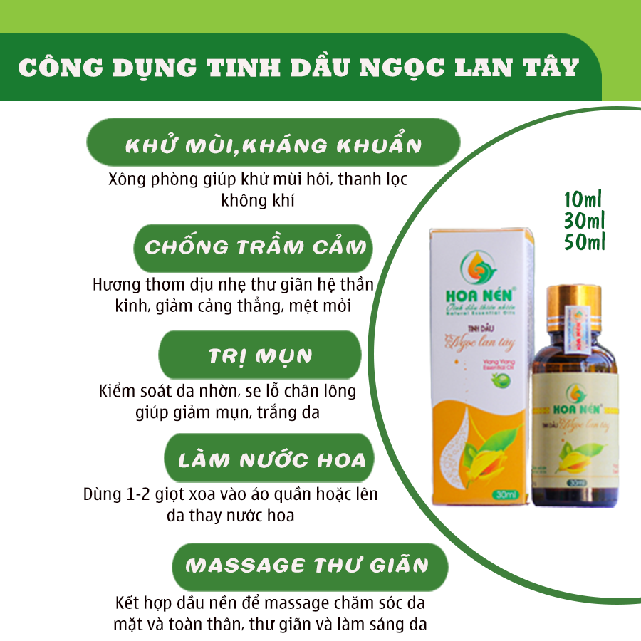 Tinh dầu hoa Ngọc Lan Tây nguyên chất 3ml - 30ml - Hoa Nén - Giảm stress, thanh lọc không khí