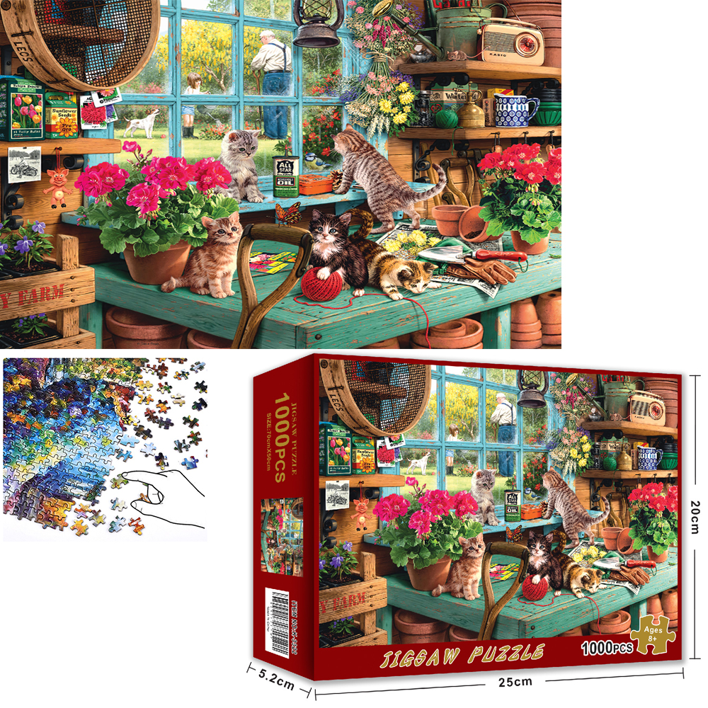 Bộ Tranh Ghép Xếp Hình 1000 Pcs Jigsaw Puzzle (Tranh ghép 70*50cm) Mèo Windowsill Bản Thú Vị Cao Cấp