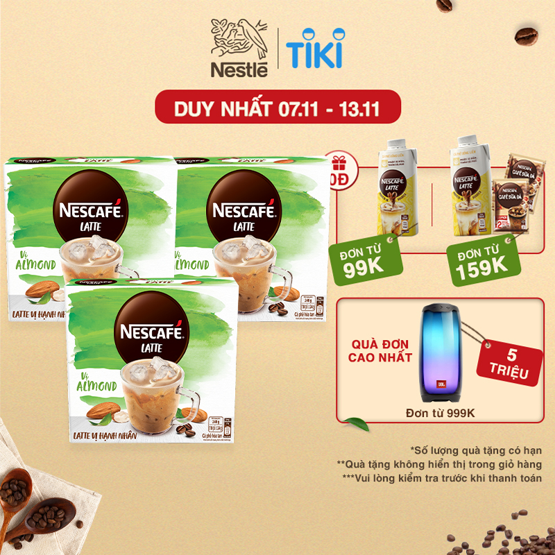 Combo 3 hộp cà phê hòa tan Nescafé Latte sữa hạt vị hạnh nhân (Hộp 10 gói x 24g)