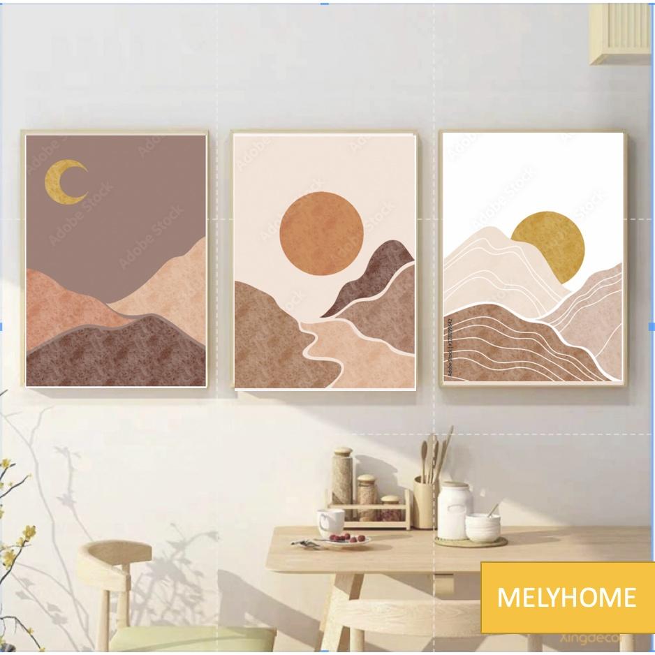 12 Bộ tranh treo tường, tranh canvas, phong cách tối giản Boho- Minimalism tone cam trắng trừu tượng kèm đinh 3 chân t