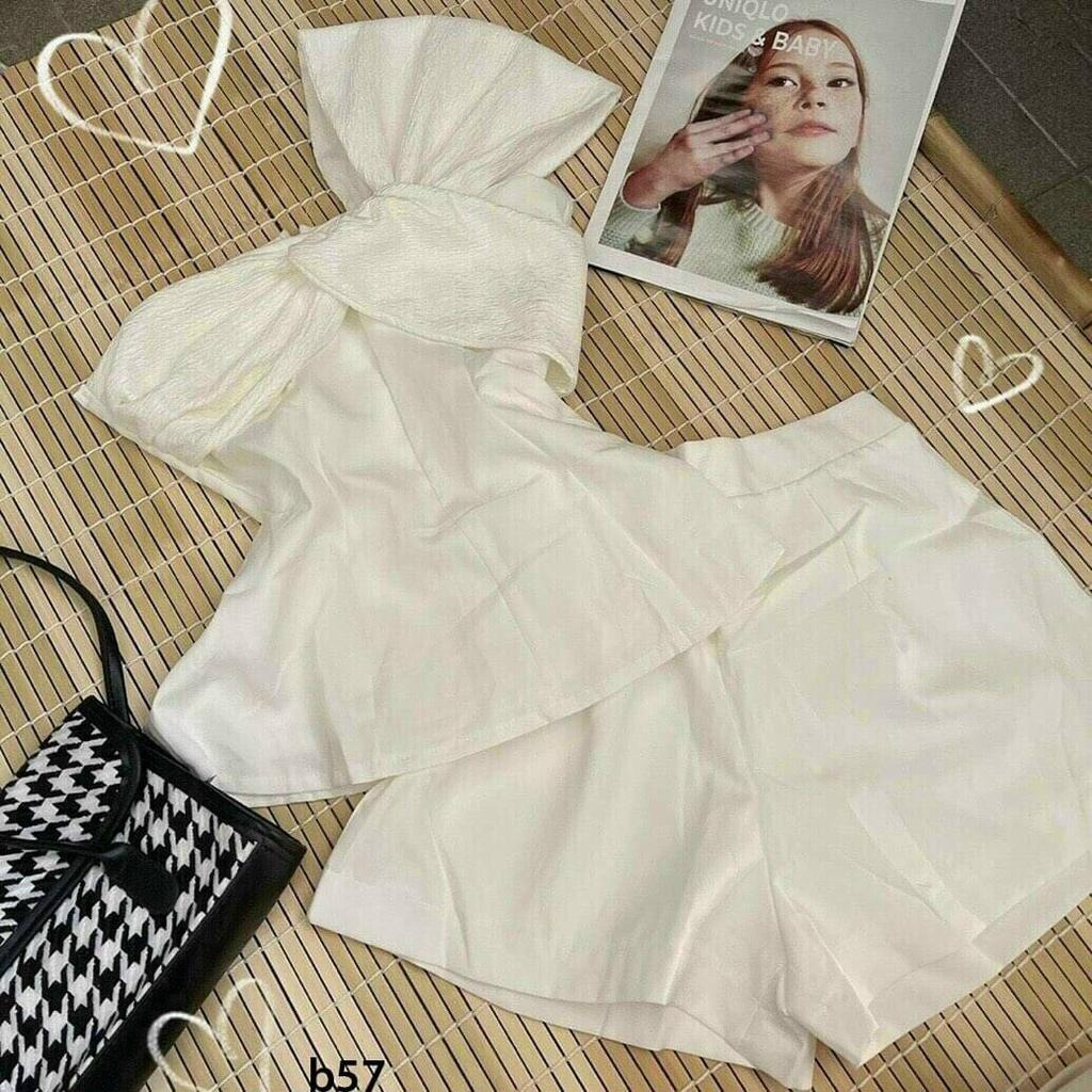 SÉT ÁO LỆCH VAI XOẮN KEIU PHỐI MÀU Y HÌNH