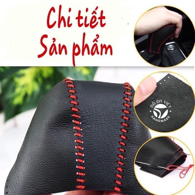 BỌC CẦN SỐ, PHANH TAY KIA FORTE 5 NÚT, 6 NÚT SỐ SÀN DA BÒ THẬT 100% - mầu đen chỉ đỏ