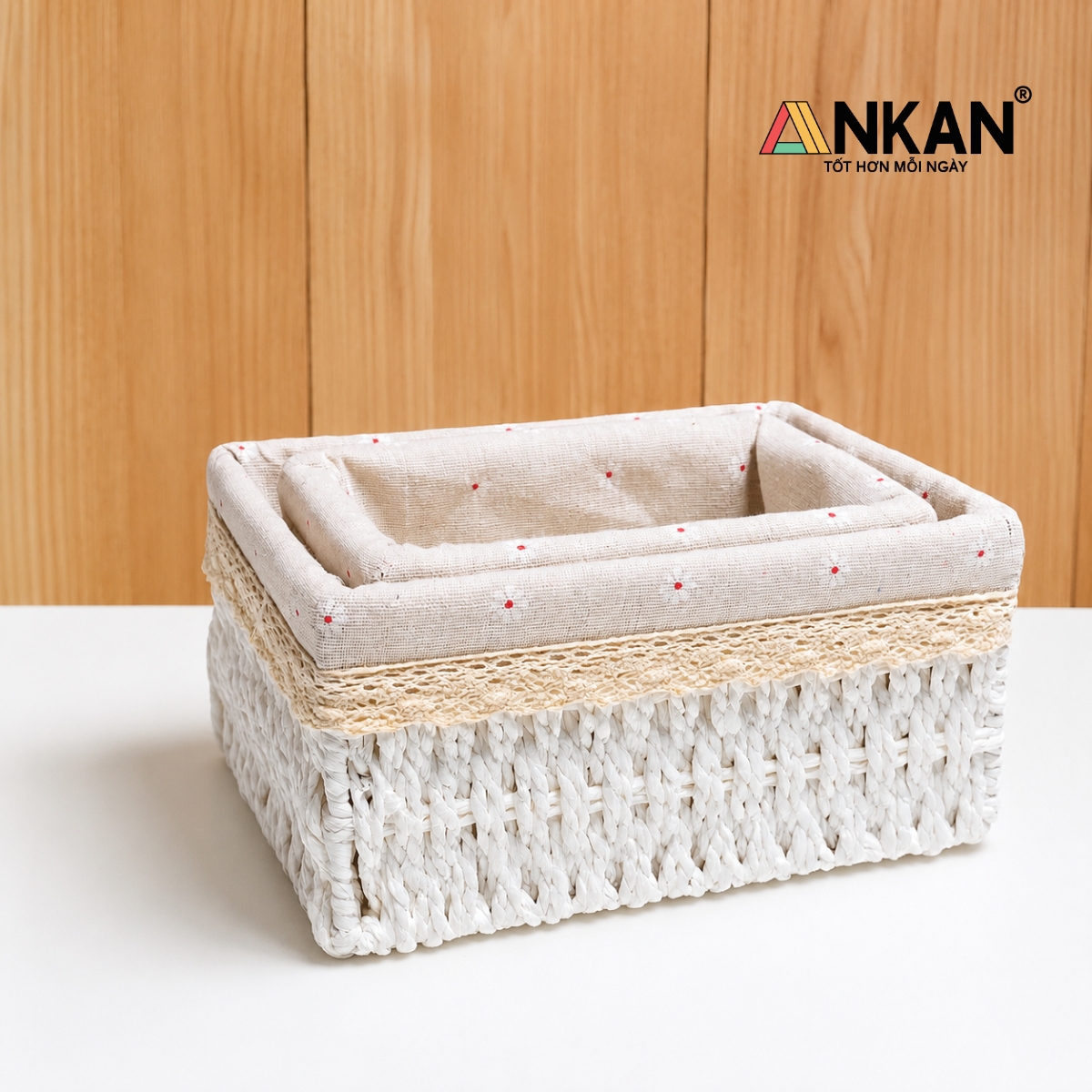 Giỏ Lót Vải Hoa Nhí Vintage Cao Cấp ANKAN – Giỏ Đựng Mỹ Phẩm, Đồ Ăn Vặt, Decor Phòng Sang Trọng