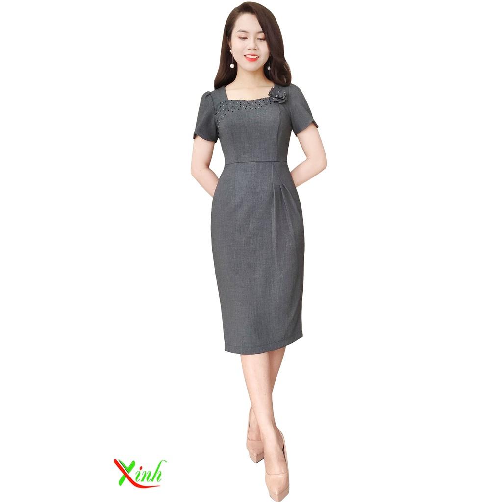 Đầm Suông Xám Tây Sang Trọng Kết Hoa DL830